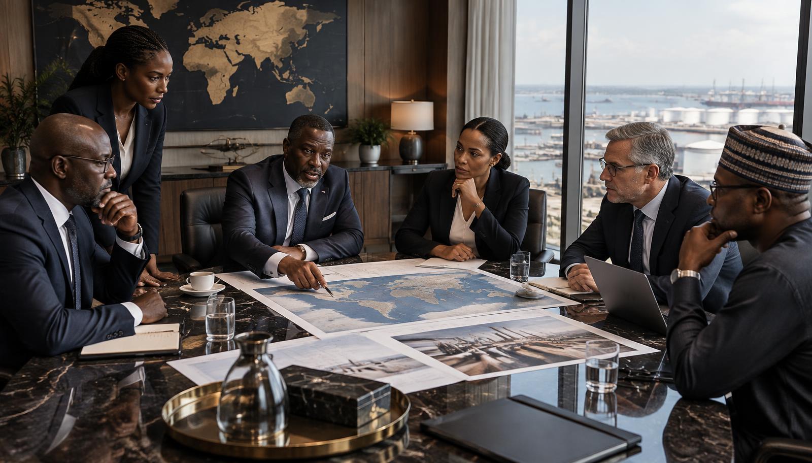 International executives discussing an energy opportunity